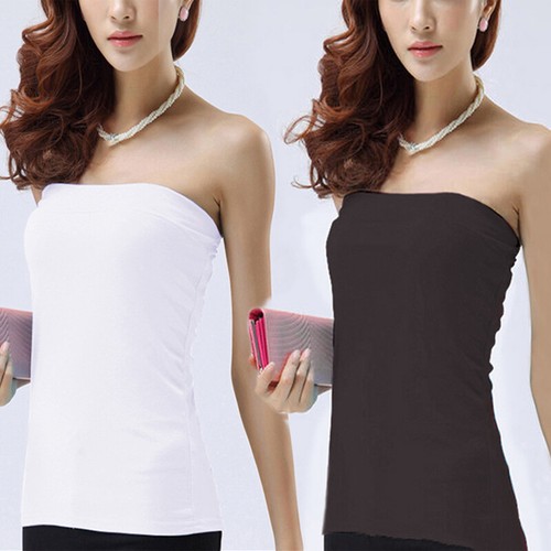 Womens Plain Strapless Sleeveless Long Boob Tube Ladies Bandeau Top Summer Vest - Picture 3 of 18