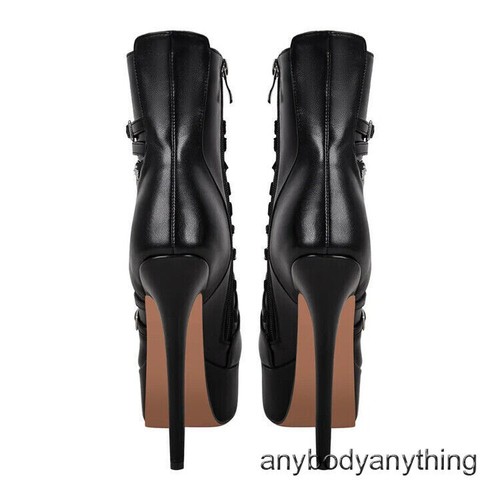 Womens Fashion Buckle Strap Metal Chain Platform High Heel Ankle Boots Shoes NWO - Imagen 8 de 12