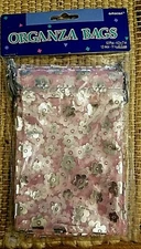 Organza Bags 12 Pcs 4.3" x 7" Gift Party Jewelry Sacs Pink w/ Silver Flowers New