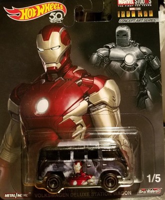 Hotwheels De Marvel Iron Man Volkswagen Deluxe Station Wagon aleaciones neumáticos de goma.
