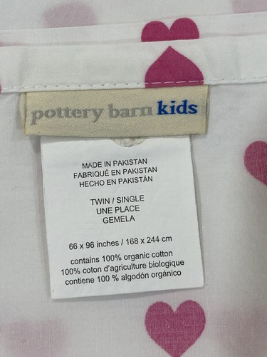Sábana plana doble Pottery Barn Kids patrón de corazones rosa oscuro 100 % algodón orgánico. - Imagen 7 de 10