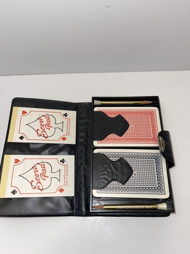 Vintage MCM Playing Cards Patton Leather Card Caddy 2 Unopened Decks Pencil Pads - Afbeelding 1 van 12