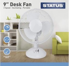 9" Desk Fan With 2 Speed Setting, Oscillating, White, Status FREE DELIVERY