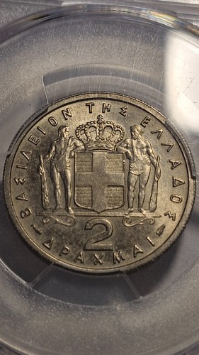 GREECE - 2 DRACHMAI 1957 PCGS MS 64 - Picture 2 of 2
