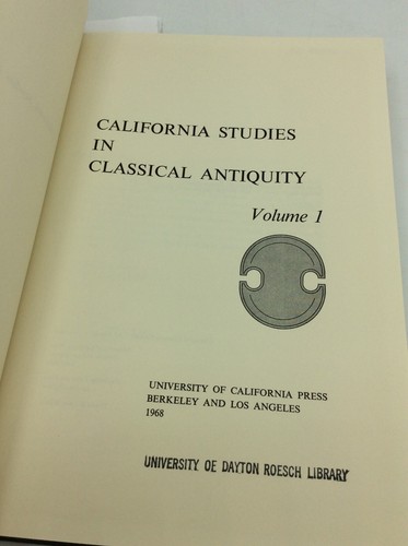 CALIFORNIA STUDIES IN CLASSICAL ANTIQUITY - 1968 - Vol 1 - Horace - Pompey - Imagen 2 de 6