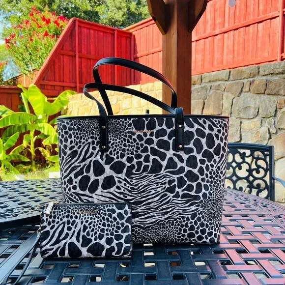 BOLSO DE MANO MICHAEL KORS CARTER GRANDE ABIERTO ESTAMPADO CEBRA/DOBLE CREMALLERA OPCIÓN CARTERA