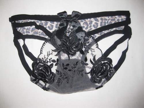 Leopard print front w/strappy sheer floral back panties S nip goth - Picture 2 of 4