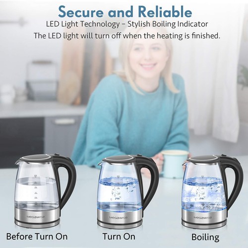 Electric Kettle, 1.8L Borosilicate Glass Tea Kettle with LED Light, Auto Shut... - Picture 7 of 8