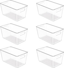 Clear Plastic Storage Bins, 6 PCS Pantry Organizer Bins with Handle for Refriger