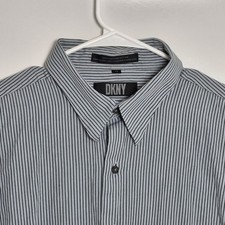 DKNY Long Sleeve Button-Down 17 34/35   Grey Striped Shirt   Used