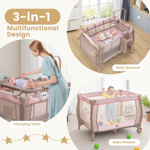 Portable Baby Playard Nursery Center Crib Bassinet w/ Music Box & Hanging Toys - Picture 8 of 8