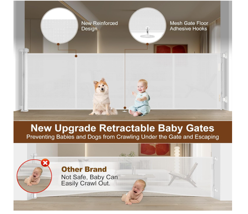 Upgrade 200 Zoll einziehbare Babytore extra breit 42" hoch weiß