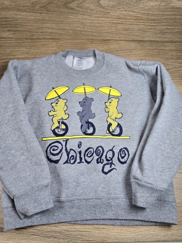 Vintage 90s Y2K Jerzees Crewneck Sweater Grey Chicago Novilty Kids Small 6-8