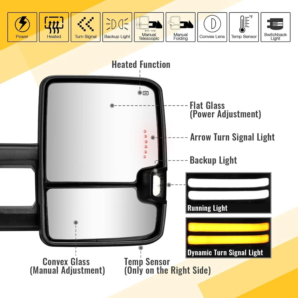 Switchback Towing Mirrors For 2015-2019 Chevy Silverado GMC Sierra 2500HD 3500HD - Image 3 of 4