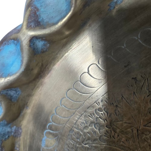 Vintage Mid Century Moroccan Style 24” X 16" 2 Foot Oval Brass Tray / Table Top - Picture 3 of 12
