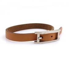 Auth HERMES Bracelet Brown/Silver Leather/Metal - e61227a