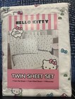 Hello Kitty Mushrooms Flowers 3 piece Twin Sheet Set  100% Cotton Rare New