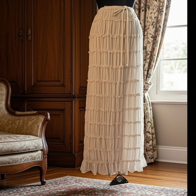 #ad #ad Cottage Maxi Ruffled Skirt Sz Small Ivory Fairy Steam Punk Festival Cochella $34.95