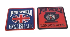 Pub World English Ale Beer Coasters  2 Sided Bar Man Set Of 2 Unused NOS