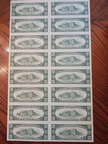 1995 $10 UNCUT SHEET OF 16 US TEN DOLLAR BILLS - ATLANTA STAR NOTES LOW PRINTING - Picture 2 of 4