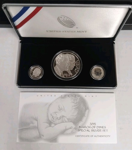 2015 March of Dimes Special Silver 3 Coin Set With OGP/COA - Picture 2 of 3