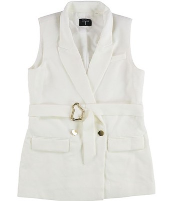 Tahari Womens Belted Blazer Jacket, White, 8