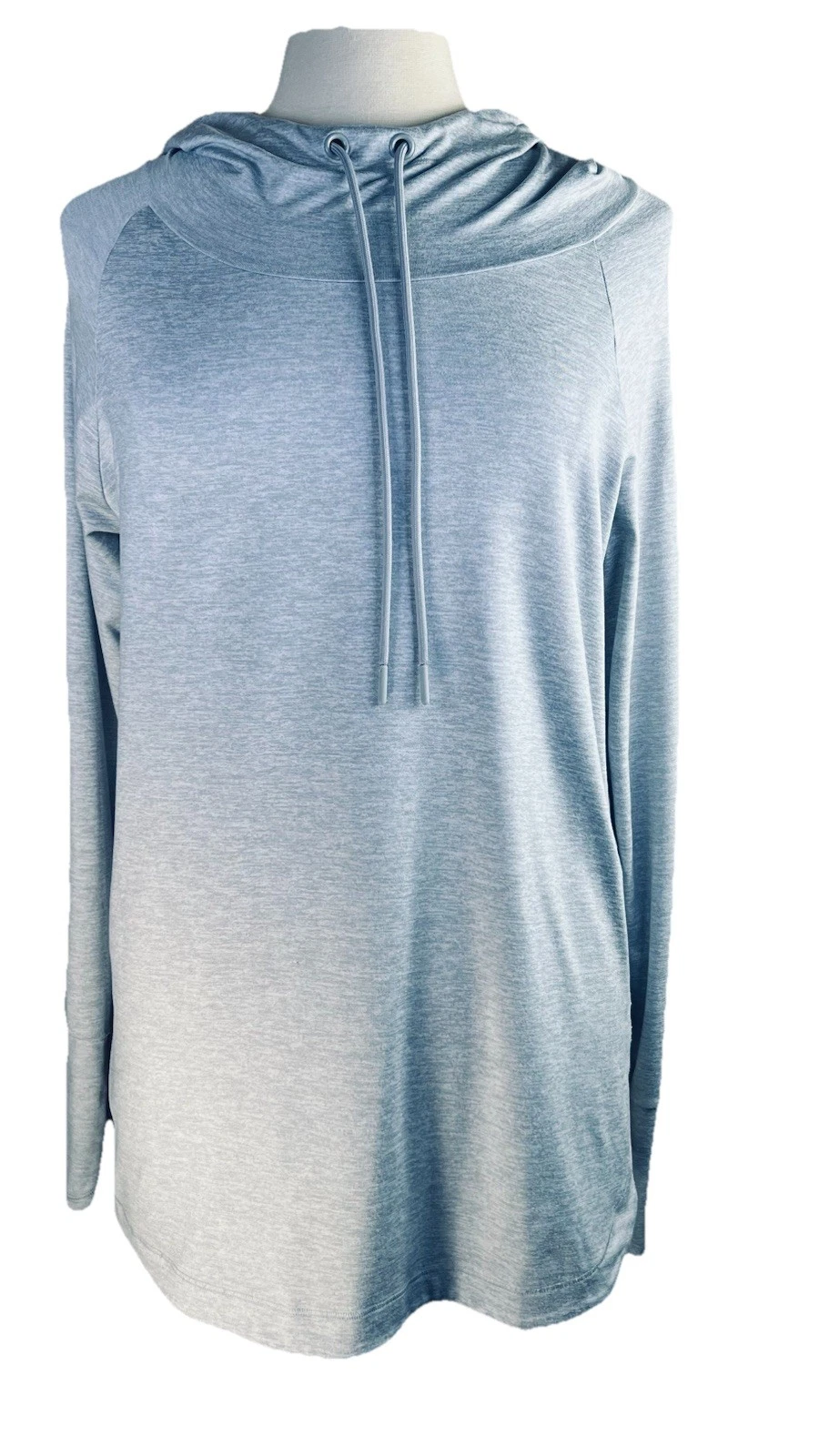 Athleta (L) Gray Scuba Hoodie Pullover Thumb Holes Drawstring Lightweight