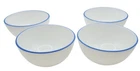 Vintage Milk Glass 4 Inch Bowls Set Of 4 White With Blue Rim Breakfast Fruit
