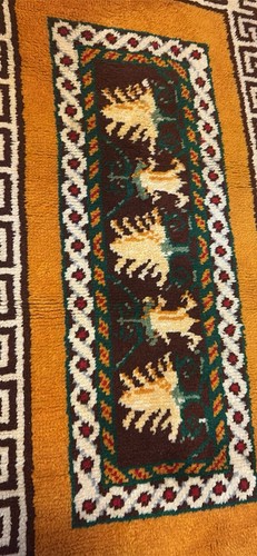 Vintage Shag Carpet 1970s Area Rug Handmade MCM Mid Century Floral Design 70s - Picture 6 of 11