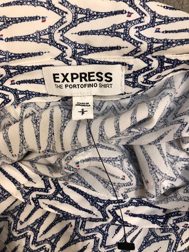 Express Portofino S Top Eiffel Tower Print Logo Button Up Shirt Sleeveless Blous - Picture 9 of 9