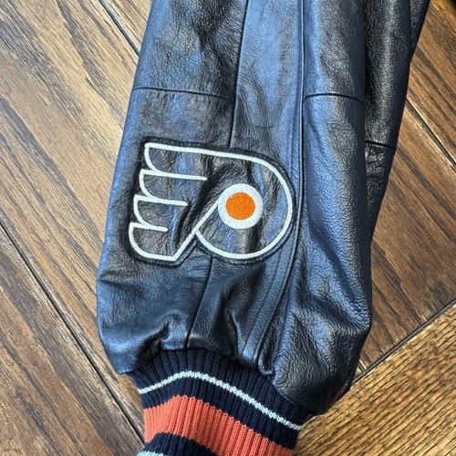 90’s G-III Carl Banks Black Leather Zip Philadelphia Flyers Bomber Jacket Large - Picture 6 of 14