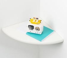 White Corner Shelf, Wall Mount Natural Oak Wood Floating Corner Wall Shelf Ro...