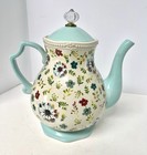 The Pioneer Woman Kari 2.7 Quart Teapot Tea Pot Stoneware Floral White Blue