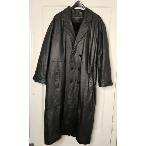 PHASE TWO Schwarz Leder Gefüttert Trenchcoat Staubmantel Gürtel Zweireiher Herren XL - Bild 6 von 14