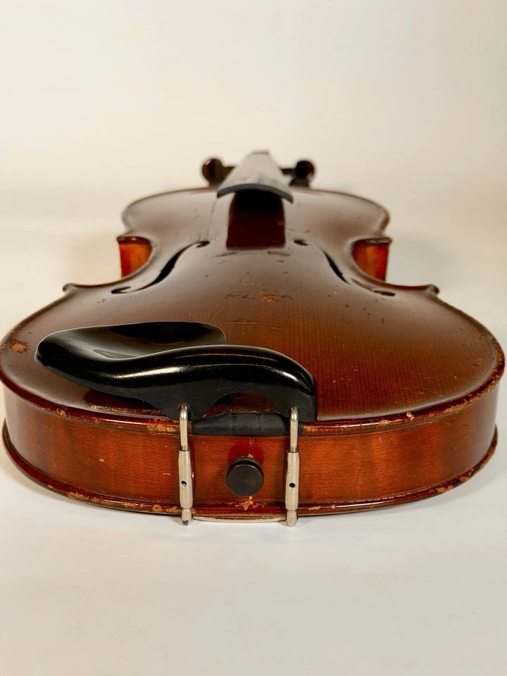 Antiguo violín 4/4 alemán siglo XIX sin etiquetar con estuche arco para restauración Foto 4 de 4