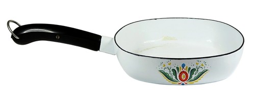 Swedish Enamelware Skillet 8" Square Pan Vintage 1960s-70s Floral Folk Art JRB - Picture 3 of 7