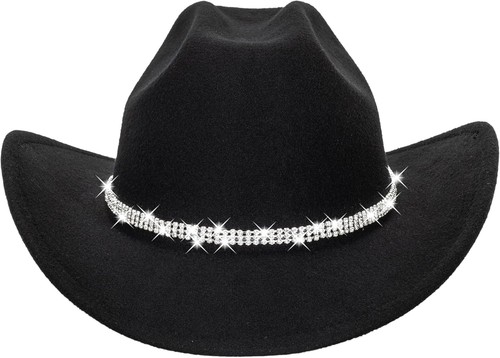 Glitter Silver Black Cowboy Hats for Women - 7-7 1/4, 3 Circles Diamand-black  - Picture 2 of 9