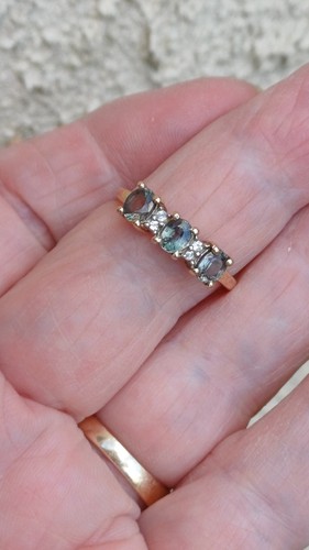 Australischer türkisfarbener Saphir/Diamant-Bandring 9 Karat Gold. Seltenes Naturgem. Größe S. - Bild 7 von 10