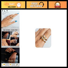 Stackable Gold Rings Set for Women, 18K Gold Plated, CZ Interlocking Bands, Wate