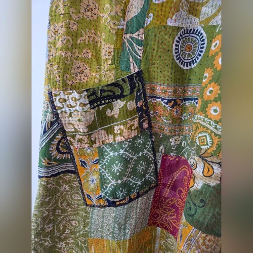 Vestido sin mangas asimétrico de algodón Kantha floral reversible Mieko Mintz 12-16 - Imagen 7 de 8