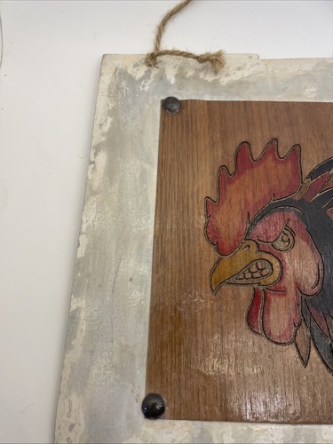 ENGRAVED HAND PAINTED WOOD SIGN Salvage ART ABSTRACT PLAQUE Gamecock Rooster - Picture 3 of 10