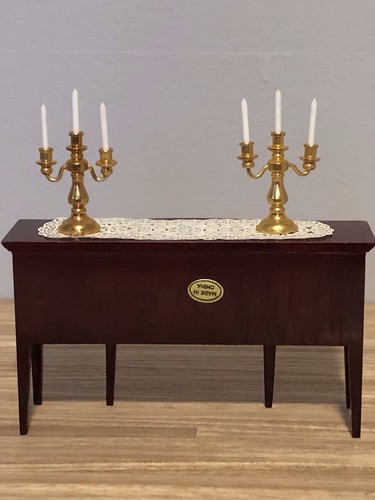 Dollhouse Miniature 1:12 Wood Buffet Sideboard w/2 Candelabras & paper scarf - Picture 4 of 6