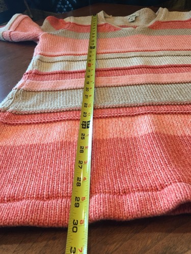 Suéter túnica a rayas LL Bean L 100 % algodón tejido grueso crema naranja otoño mujer - Imagen 12 de 14