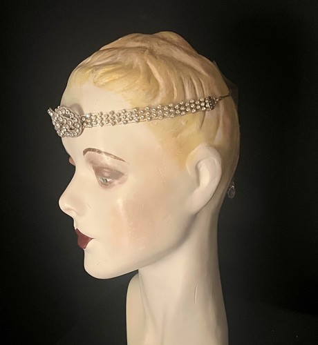 1920s Deco Rhinestone Flapper , Headband, Headpiece or Choker, Gold, Bridal - Picture 6 of 7