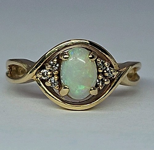 Elegant 14k Yellow Gold Opal and Diamond Accent Ring - Size 6.25 - 3.22 Grams - 第 10/24 張圖片