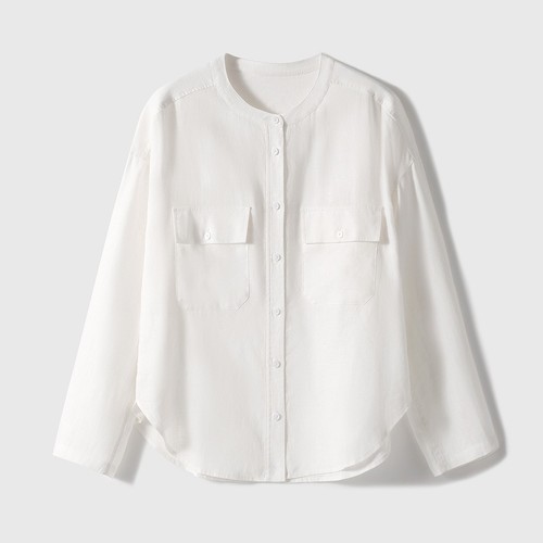 Design 100% Linen Shirt Crew Neck New Womens Top Casual Blouse Tops Office Loose - Foto 6 di 22