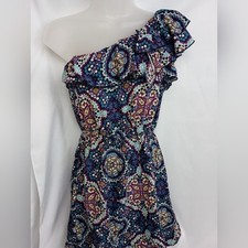 Xhilaration Vibrant Blue and Purple paisley cocktail boho Dress M (#796)