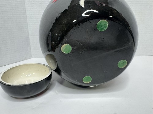 Ginger Jar and Lid Black w/ Red White Cherry Blossom Tree 9" Vintage 1976 Asian - Imagen 6 de 6