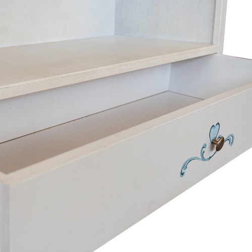 LIBRERIA GRAFFA IN LEGNO BIANCO ANTICATO DECORATO CUORI FILO AZZURRO - Foto 4 di 5