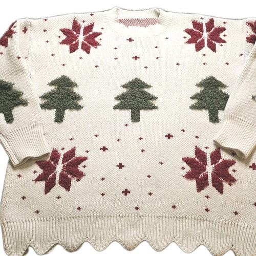 Plus Size 2X Fair Isle Christmas Sweater Scalloped Hem Cream KnitCottagecore - Picture 1 of 6